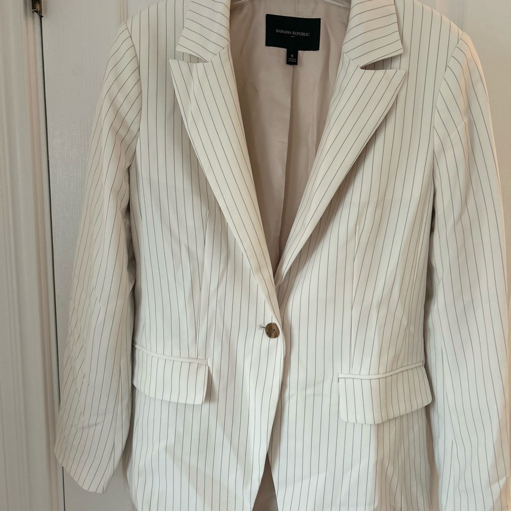 Banana Republic White With Black Stripes Women's Blazer Size 8 - Picture 2 of 7